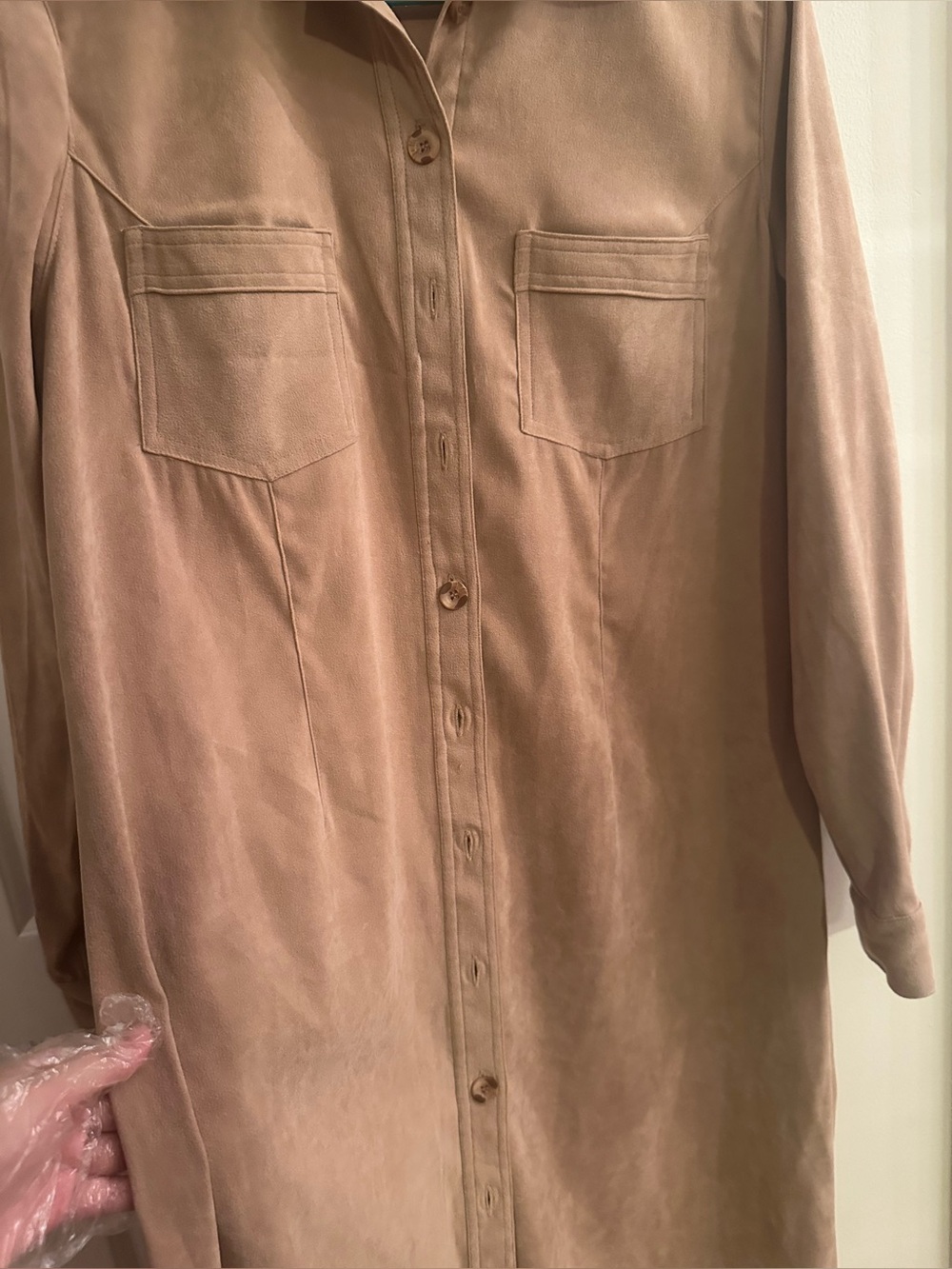 Vintage Joanna Faux Suede Maxi Shirt Dress Tan Camel Size M 70s Retro. - Picture 8 of 10